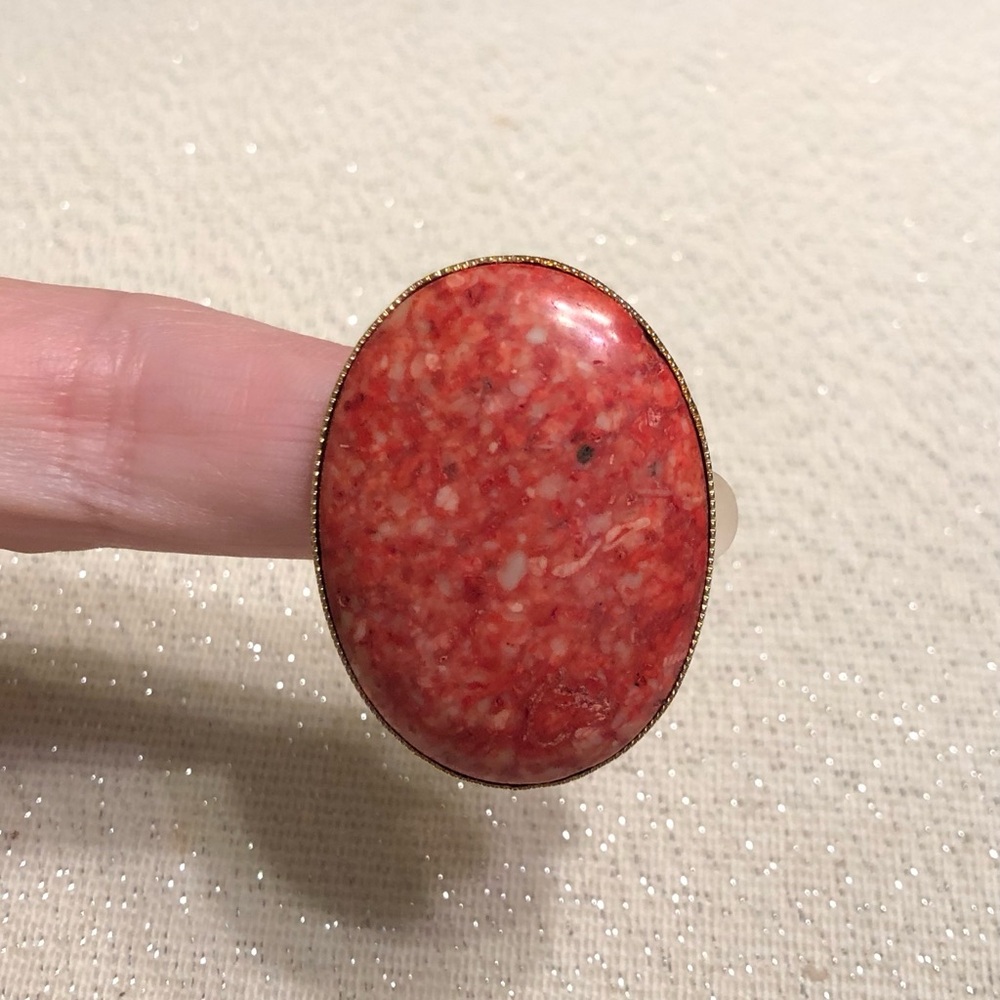 Gold-Trim Coral Red Oval Statement Clip On Enhancer